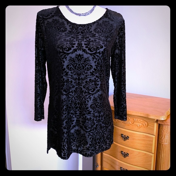 Cato 3/4 sleeve velvet burnout top - Picture 1 of 5